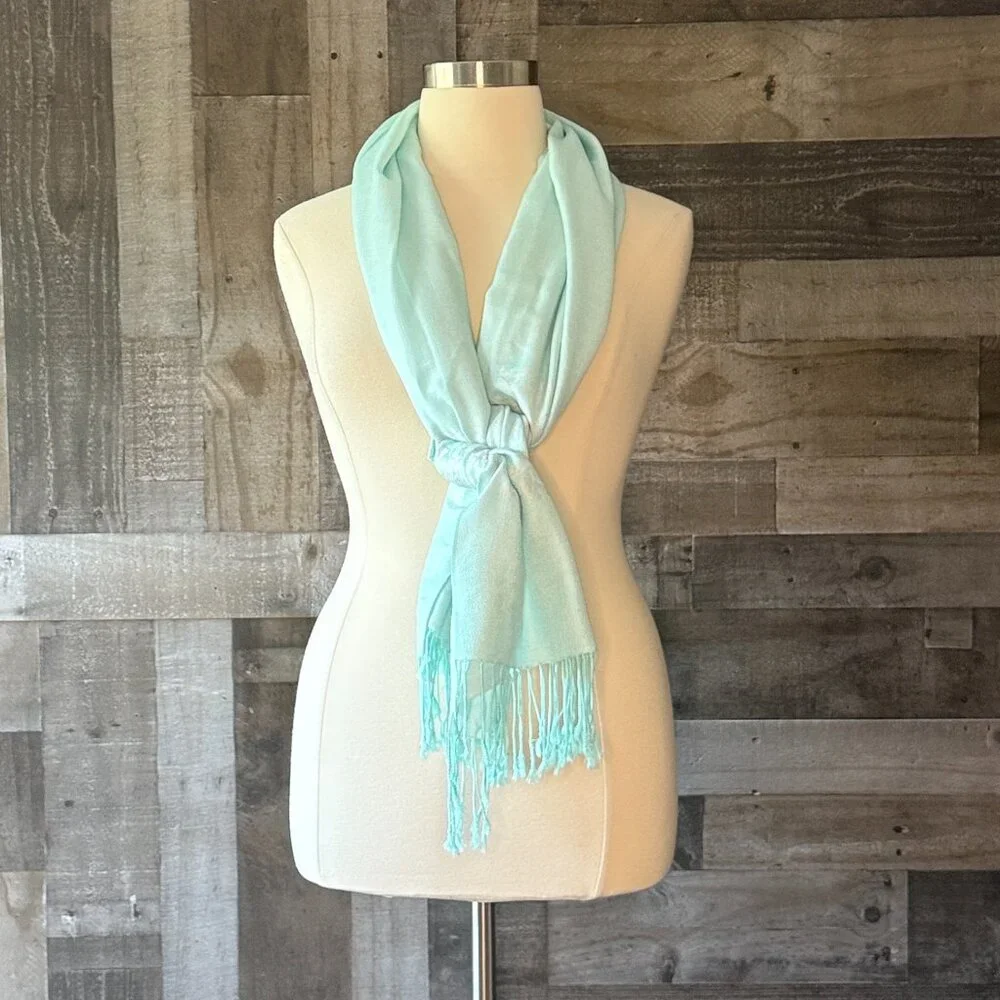 Pashmina blue scarf cashmrer silk feminine shawl pastel paisley euro summer